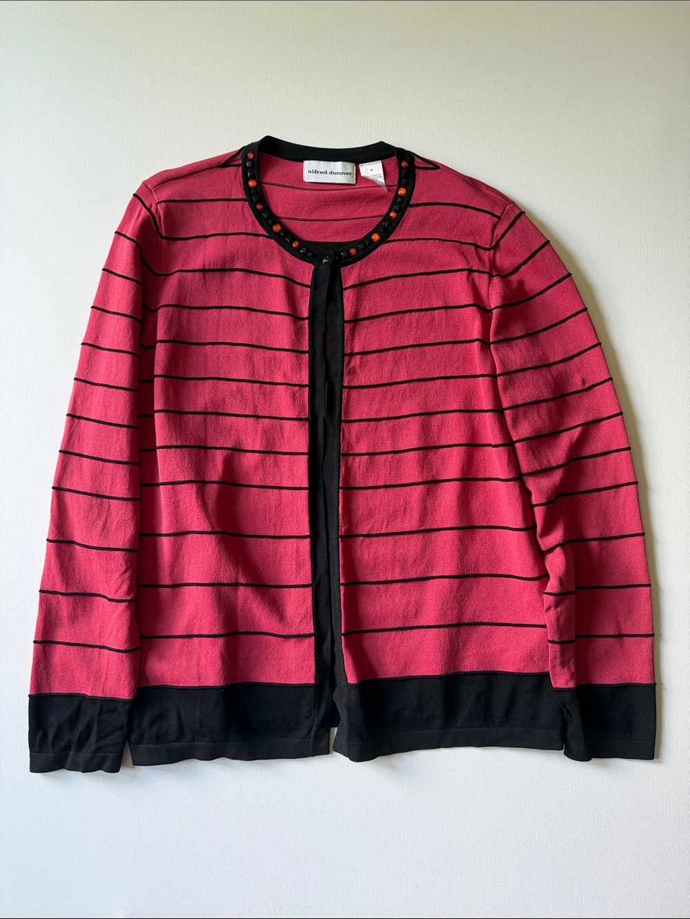 Alfred Dunner Women’s Pink and Black Striped Cardigan - M